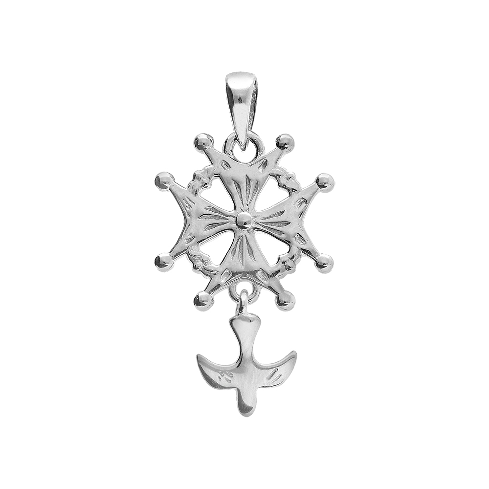 Pendentif croix Huguenote en argent petit mod�le - Vue 1