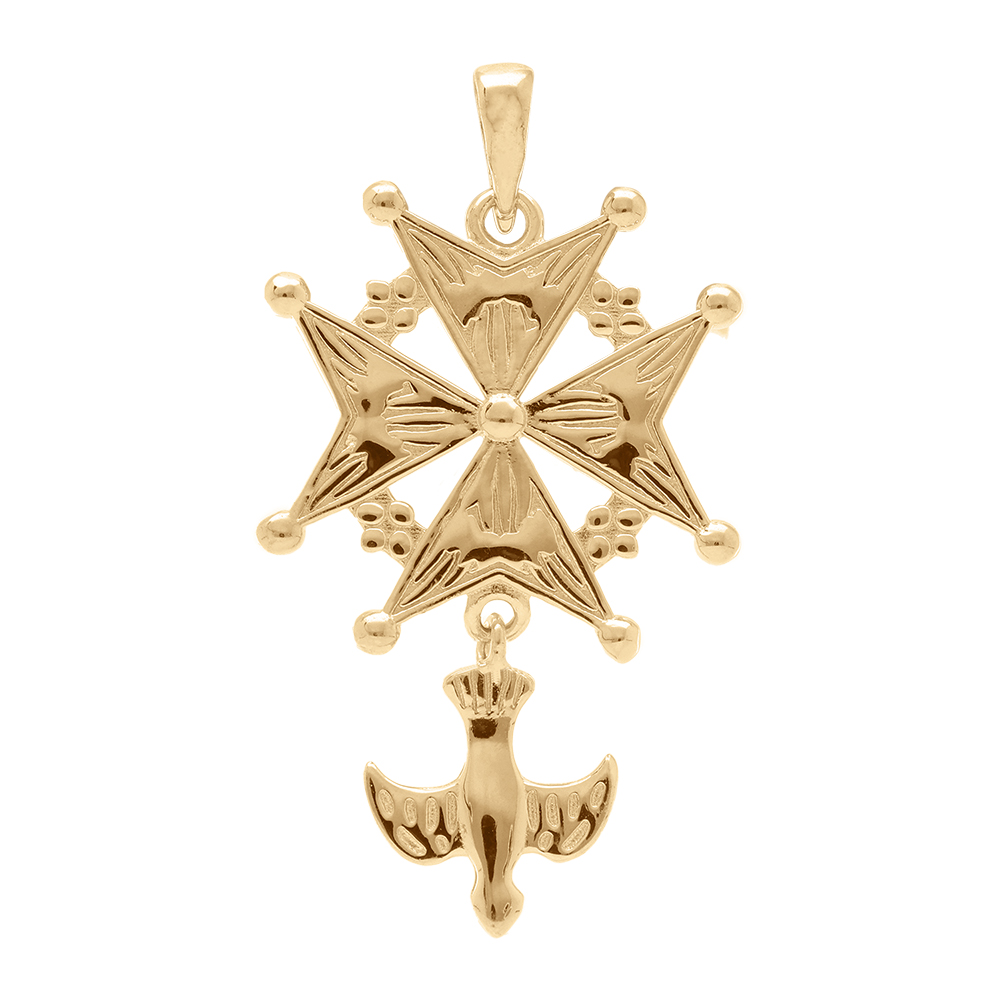 Pendentif croix Huguenote en vermeil grand mod�le - Vue 1