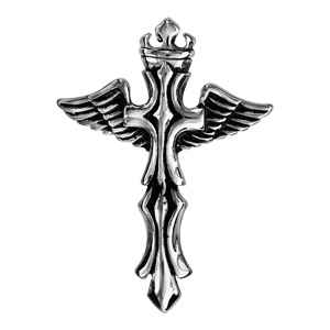 Pendentif en acier croix avec ailes patinés - Vue 1