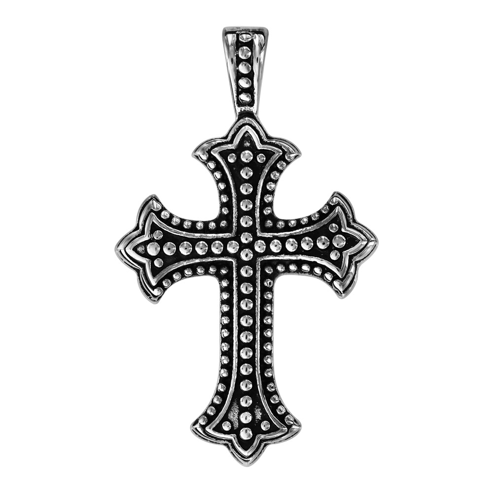 Pendentif en acier croix avec picots patin�s - Vue 1