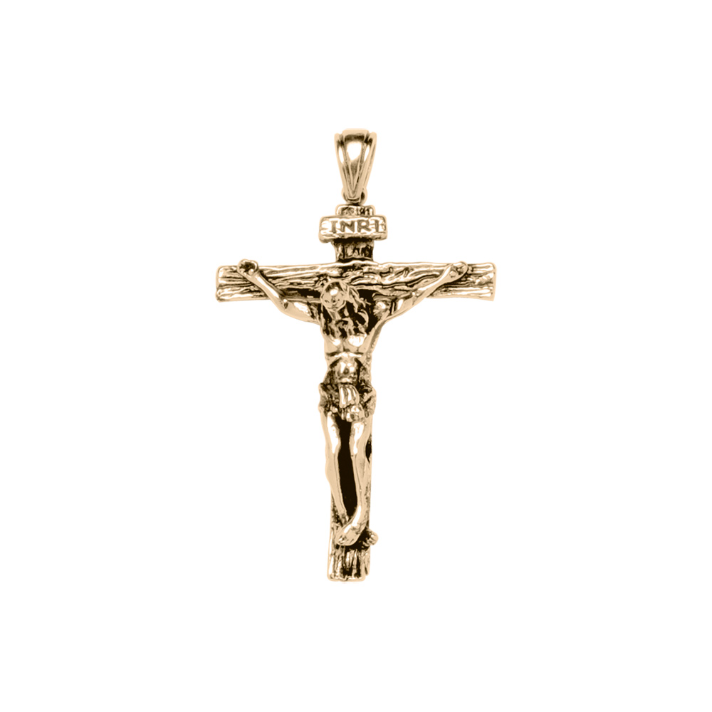 Pendentif en acier et PVD jaune Christ sur la croix - Vue 1