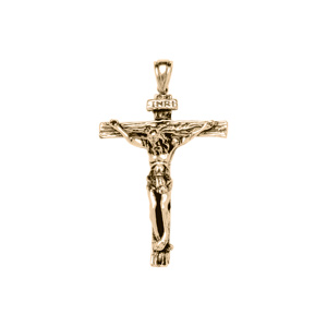 Pendentif en acier et PVD jaune Christ sur la croix - Vue 1