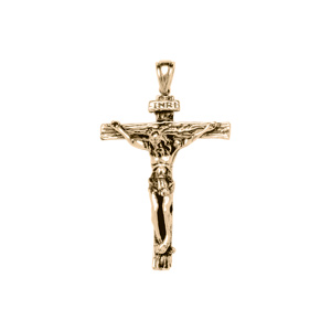 Pendentif en acier et PVD jaune J�sus Christ sur la croix