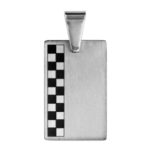 Pendentif en acier plaque G.I. rectangulaire avec damier gris et noir sur le côté - Vue 1
