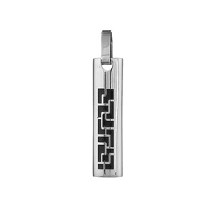 Pendentif en acier rectangulaire avec motif labyrinthe noir - Vue 1