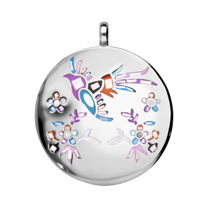 Pendentif en acier Stella Mia avec nacre rond fleur colore - Vue 1