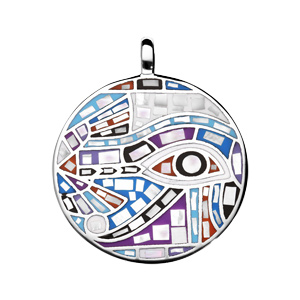 Pendentif en acier Stella Mia avec nacre rond motif multi couleur - Vue 1