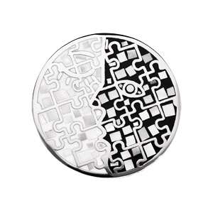 Pendentif en acier Stella Mia avec nacre rond motif noir et blanc - Vue 1