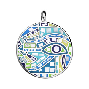 Pendentif en acier Stella Mia avec nacre rond motif vert bleu - Vue 1