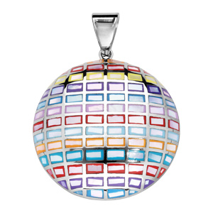 Pendentif en acier Stella Mia avec nacre rond motifs rectangle multi couleurs - Vue 1