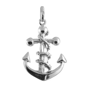 Pendentif en argent ancre de marine avec cordage - Vue 1