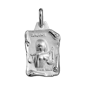 Pendentif en argent brillant parchemin zodiaque Balance - Vue 1