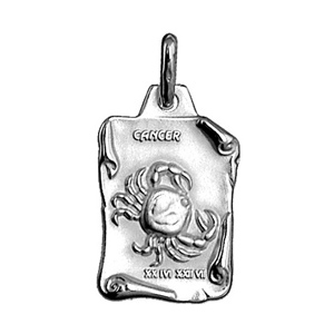 Pendentif en argent brillant parchemin zodiaque Cancer - Vue 1