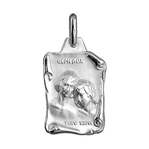 Pendentif en argent brillant parchemin zodiaque Gémeaux - Vue 1