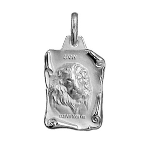 Pendentif en argent brillant parchemin zodiaque Lion - Vue 1