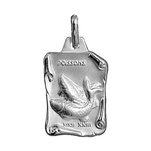 Pendentif en argent brillant parchemin zodiaque Poissons - Vue 1