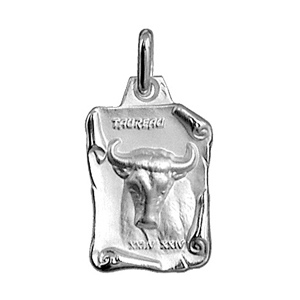 Pendentif en argent brillant parchemin zodiaque Taureau - Vue 1