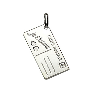 Pendentif en argent carte postale gravée \