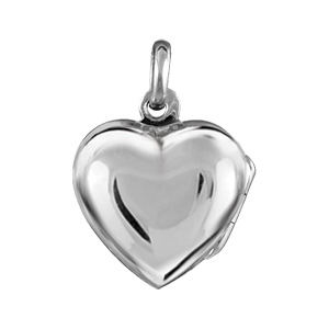 Pendentif en argent cassolette petit coeur lisse - possibilité d\'insérer 1 ou 2 photos droite et gauche - Vue 1