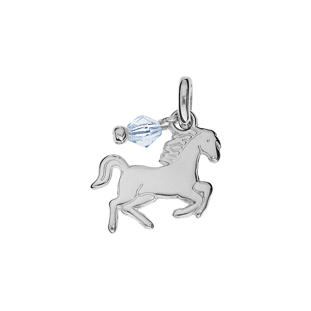 Pendentif en argent cheval qui saute avec pampille oxyde bleu ciel - Vue 1