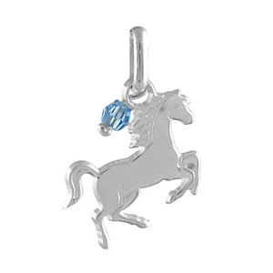 Pendentif en argent cheval qui saute avec pampille oxyde bleu ciel - Vue 1