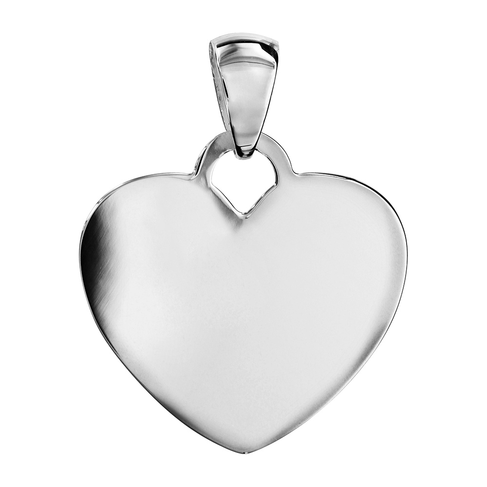 Pendentif en argent coeur arrondi � graver grand mod�le - plaque prestige - Vue 1