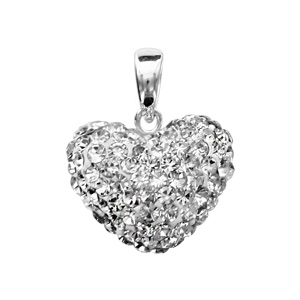 Pendentif en argent coeur bombé en résine et strass blancs - Vue 1