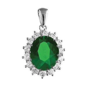 Pendentif en argent collection joaillerie 1 gros oxyde vert au centre entouré de petits oxydes blancs - Vue 1
