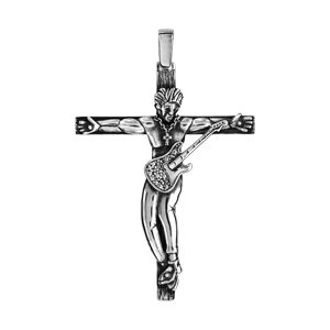 Pendentif en argent croix rock patinée brillante 45mm - Vue 1