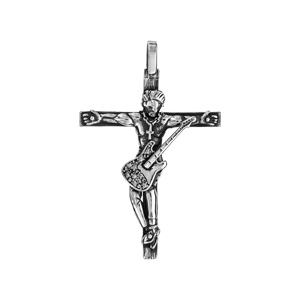 Pendentif en argent croix rock patinée brillante - longueur 33mm - Vue 1