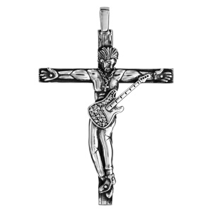 Pendentif en argent croix rock patinée brillante - longueur 60mm - Vue 1