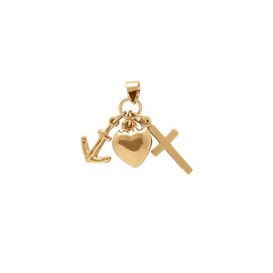 Pendentif en argent doré ancre, coeur et croix (charité, foi, esperance) - Vue 1