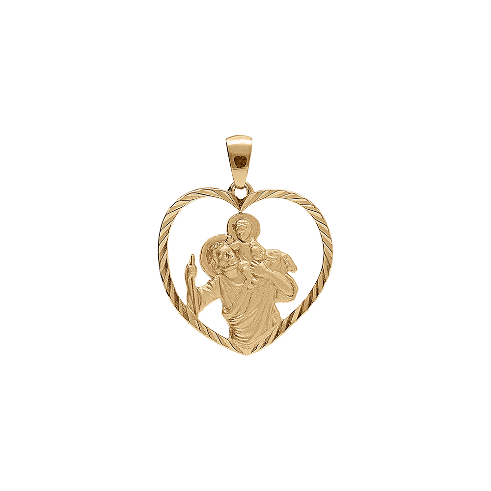 Pendentif en argent dor� coeur 20mm saint-Christophe avec contour diamant� - Vue 1