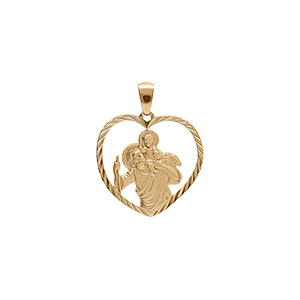 Pendentif en argent doré coeur 20mm saint-Christophe avec contour diamanté - Vue 1