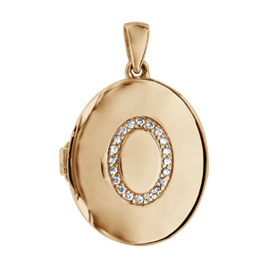 Pendentif en argent et dorure jaune cassolette ovale avec ovale en oxydes blancs sertis sur le dessus - dimension 20mm - possibilité d\'insérer 1 ou 2 photos droite et gauche - Vue 1