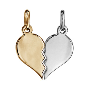 Pendentif en argent et dorure jaune coeur à partager, moitié gris et l\'autre moitié jaune - Vue 1