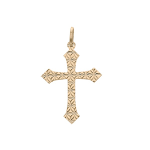 Pendentif en argent et dorure jaune croix large motifs diamants en toile - Vue 1