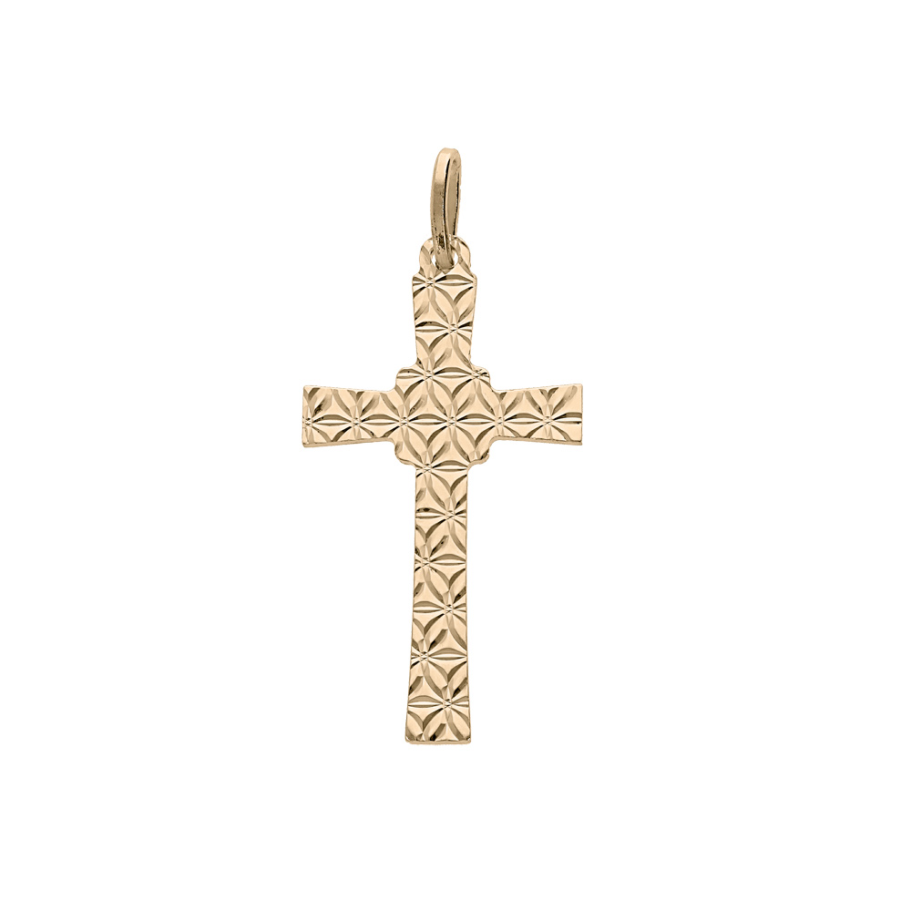 Pendentif en argent et dorure jaune croix longue avec motifs diamant�s en �toile - Vue 1