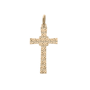 Pendentif en argent et dorure jaune croix longue avec motifs diamants en toile - Vue 1