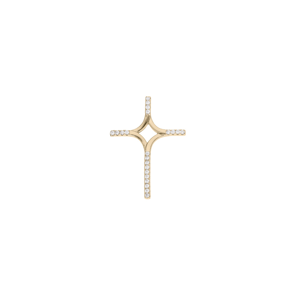Pendentif en argent et dorure jaune croix stylis�e avec oxydes blancs sertis - Vue 1