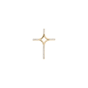 Pendentif en argent et dorure jaune croix stylise avec oxydes blancs sertis - Vue 1