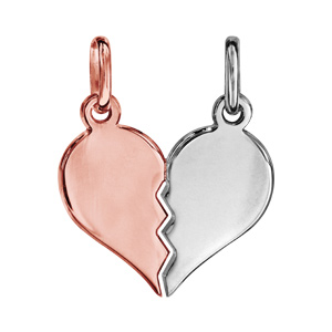 Pendentif en argent et dorure rose coeur à partager, moitié gris et l\'autre moitié rose - Vue 1