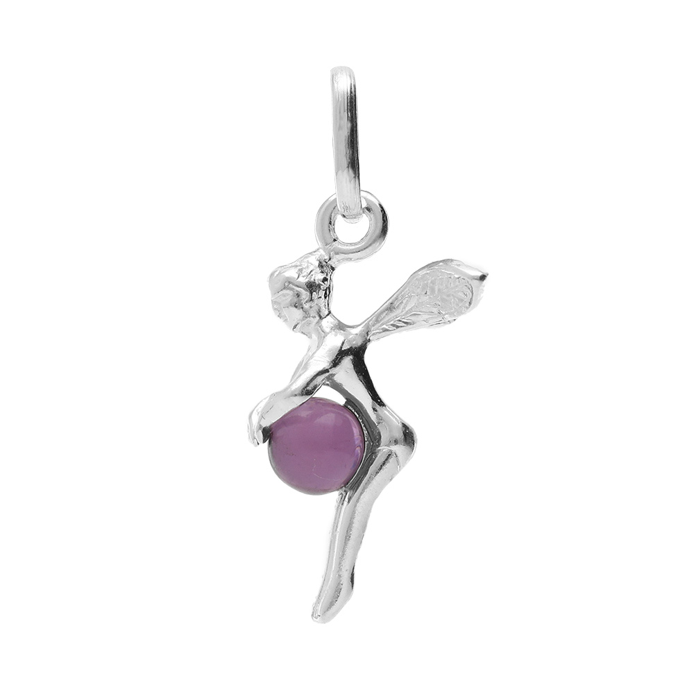 Pendentif en argent f�e qui tient 1 oxyde violet - Vue 1