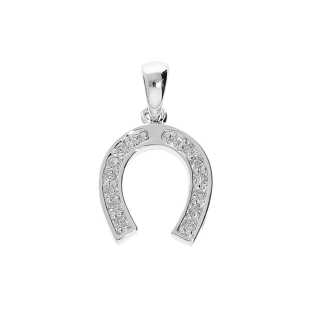 Pendentif en argent fer � cheval orn� d\'oxydes blancs - Vue 1