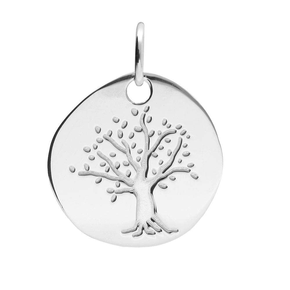 Pendentif en argent galet avec arbre de vie grav� - Vue 1