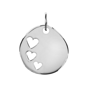 Pendentif en argent galet avec 3 coeurs découpés - Vue 1