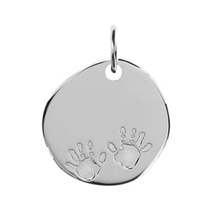 Pendentif en argent galet avec empreintes de mains - Vue 1