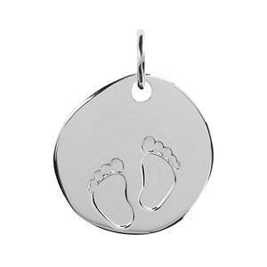 Pendentif en argent galet avec empreintes de pieds - Vue 1