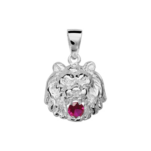 Pendentif en argent lion avec oxyde rouge entre les dents petit modèle - Vue 1
