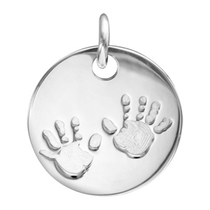 Pendentif en argent mdaille avec empreintes de mains - diamtre 16mm - Vue 1